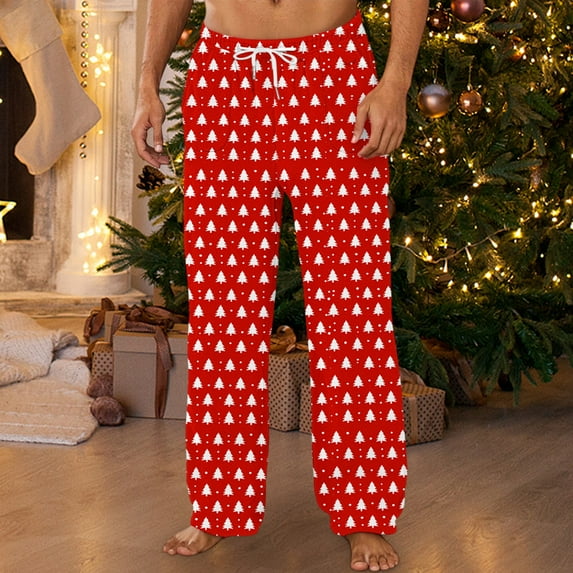 LONKITO Christmas Mens Pajama Pants Fleece Warm Loungewear Comfortable Home Sleepwear Casual Pajamas Pants Elastic Waist for Holiday