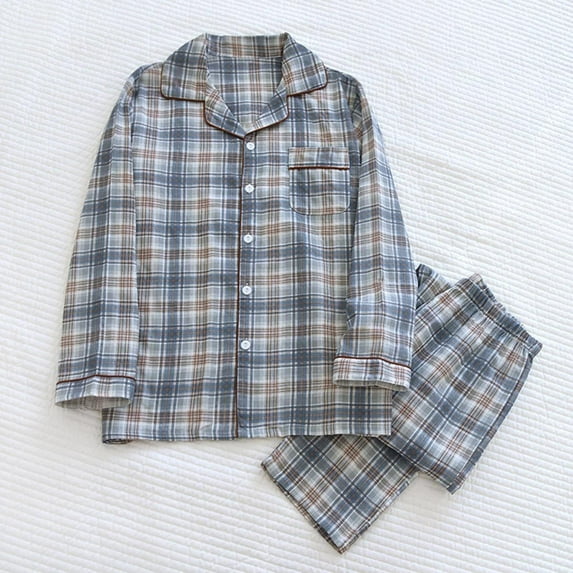 LONKITO Mens Pajama Sets Cotton Long Sleeve Shirts and Pj Pants Loungewear Sleepwear Casual Pjs 2 Piece