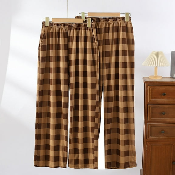 LIBRCLO Mens Pajama Pants Cotton Casual Plaid Home Sleep Loungewear Comfortable Pajama Pants Elastic Waist Drawstring, Size M