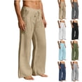 thumbnail image 1 of LONKITO Mens Linen Pants with Pockets, Classic Slim Straigh Leg Summer Pants for Casual Beach, Khaki M, 1 of 8