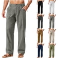 thumbnail image 1 of LONKITO Mens Pants with Pockets Relaxed Fit Cotton Bland Trousers Lightweight Casual Summer Beach Pants, 1 of 8