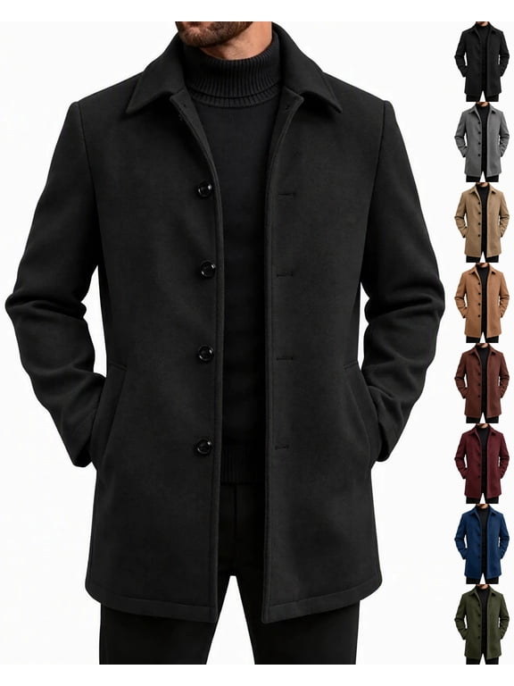 Mens Peacoat Long Jackets Relaxed Fit Outerwear Coats with Pockets for Fall Winter Clothes