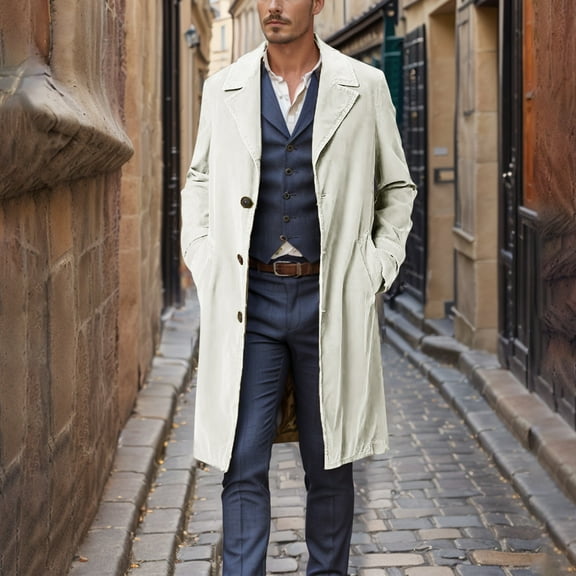 LONKITO Mens Peacoats Outerwear Winter Trench Coat Single Breasted Casual Slim Fit Lapel Long Jacket Overcoat