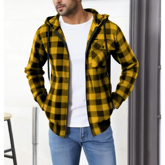 LONKITO Mens Shirt Jackets Long Sleeve Plaid Jacket Casual Button Down Shirts with Hooded Outerwear Coat