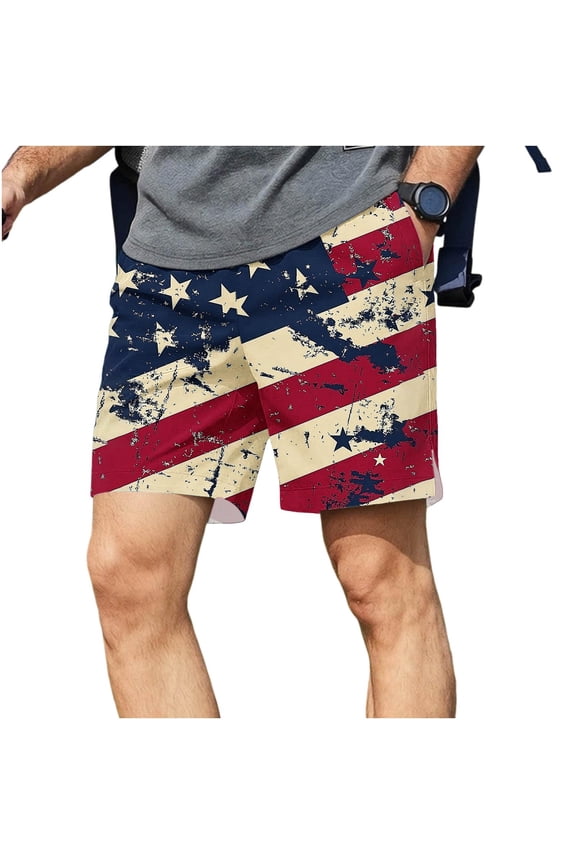 Mens Shorts Elastic Waist Lightweight Athletic Shorts with Pockets for Independence Day, Size XL