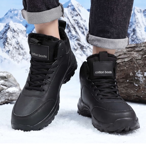LONKITO Mens Snow Boots Thicked Fleece Lined Warm Outdoor Hiking Winter Boots Size 7