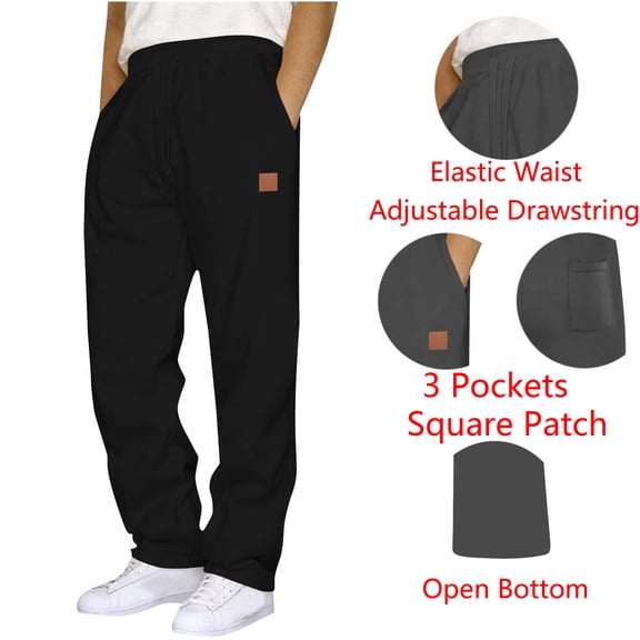 LONKITO Mens Sweatpants Open Bottom Athletic Workout Sweat Pants with 3 Pockets Drawstring Joggers Sweatpants Elastic Waist Black XL