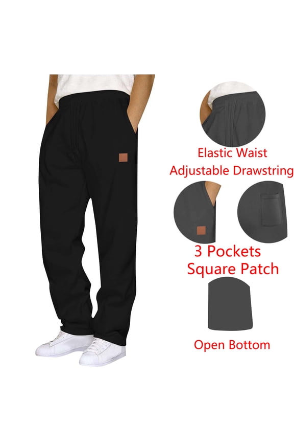 Mens Sweatpants Open Bottom Athletic Workout Sweat Pants with 3 Pockets Drawstring Joggers Sweatpants Elastic Waist Light Blue M