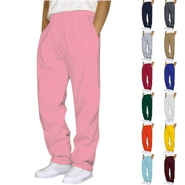 LONKITO Sweatpants Men with Pockets Outdoor Running Jogger Pants Elastic Waist Drawstring Workout Casual Sweatpants Open Bottom, Pink M