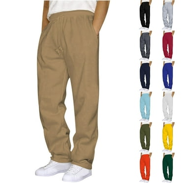 LONKITO Sweatpants Men with Pockets Outdoor Running Jogger Pants Elastic Waist Drawstring Workout Casual Sweatpants Open Bottom, Khaki M