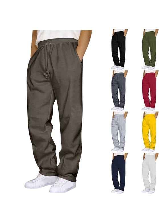 Mens Sweatpants with Pockets Outdoor Running Jogger Pants Elastic Waist Drawstring Workout Casual Sweatpants Open Bottom, Dark Gray L