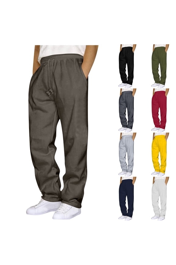 Mens Sweatpants with Pockets Outdoor Running Jogger Pants Elastic Waist Drawstring Workout Casual Sweatpants Open Bottom, Dark Gray L