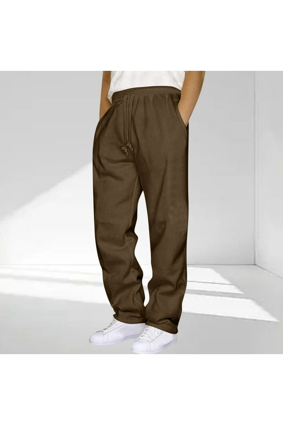 Mens Sweatpants with Pockets Outdoor Running Jogger Pants Elastic Waist Drawstring Workout Casual Sweatpants Open Bottom, Brown XL