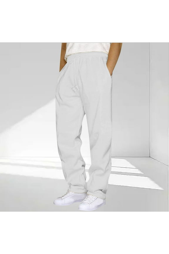Mens Sweatpants with Pockets Outdoor Running Jogger Pants Elastic Waist Drawstring Workout Casual Sweatpants Open Bottom, White 5XL