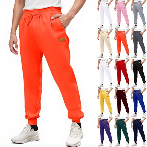 Mens Sweatpants with Pockets, LONKITO Casual Running Workout Sweatpants Elastic Bottom Drawstring Jogger Pants Orange S