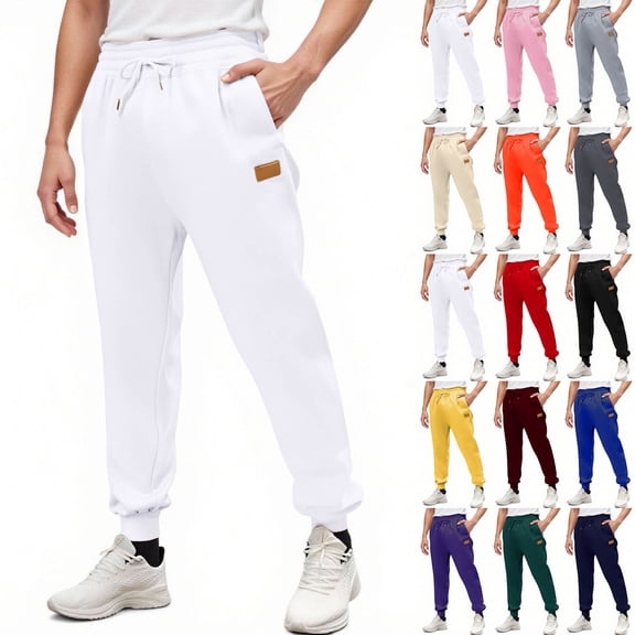 Mens Sweatpants with Pockets, LONKITO Casual Running Workout Sweatpants Elastic Bottom Drawstring Jogger Pants White L