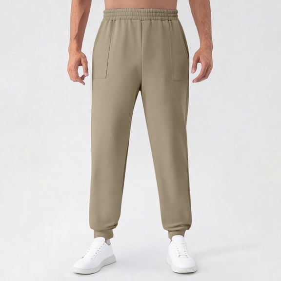 LONKITO Mens Sweatpants with Pockets Running Sweat Jogger Pants Solid Color Casual Workout Athletic Sweatpants Elastic Bottom Khaki XL