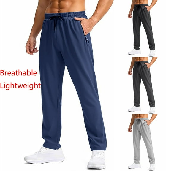 LONKITO Mens Sweatpants with Zipper Pockets Running Workout Jogger Pants Elastic Waist Lightweight Sweatpants Open Bottom, Size S