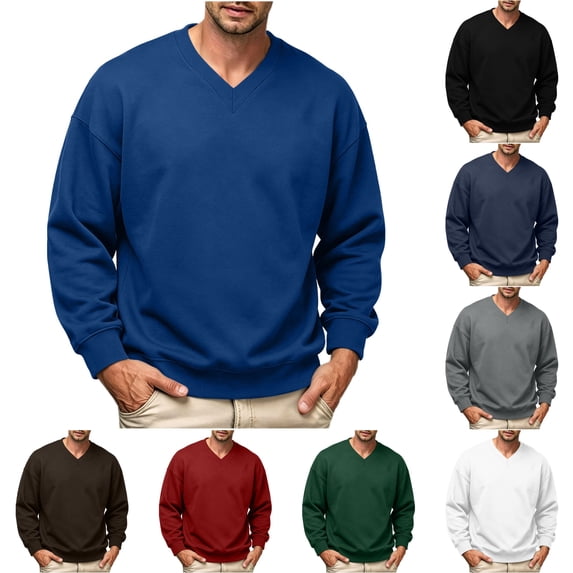LONKITO Sweatshirts for Men V-neck Pullover Sweatshirts Long Sleeve Ribbed Hem Loose Tops for Fall Winter Clothes