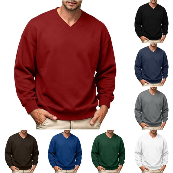 LONKITO Sweatshirts for Men V-neck Pullover Sweatshirts Long Sleeve Ribbed Hem Loose Tops for Fall Winter Clothes