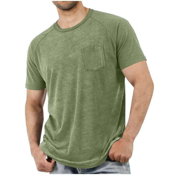 LONKITO Mens T Shirts, Short Sleeve Crewneck Tees, Solid Color Casual Work Shirts with Pockets