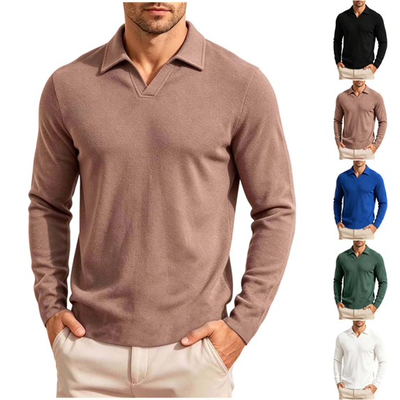 LONKITO Polo Shirts for Men Long Sleeve Pullover Collar Shirt Soft Comfort Casual Shirts