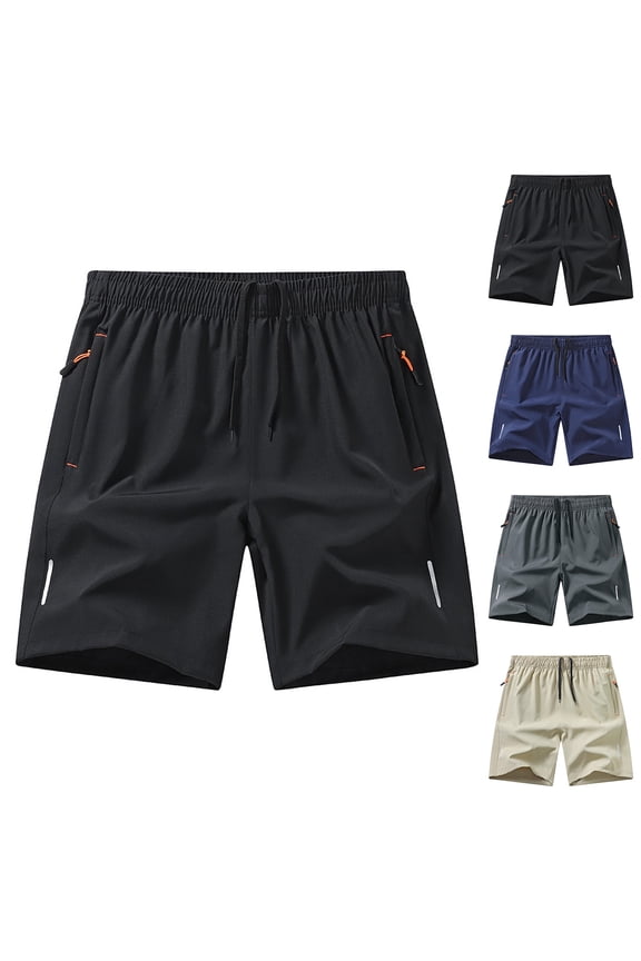 Summer Mens Shorts Elastic Waist Lightweight Shorts with Zipper Pockets for Gym Outdoor Beach, Size S