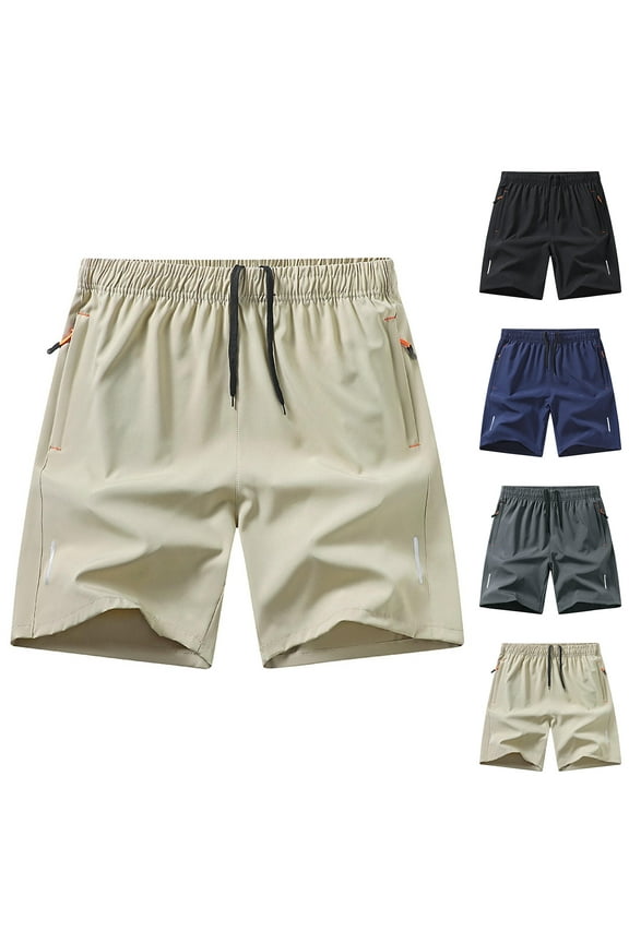 Summer Mens Shorts Elastic Waist Lightweight Shorts with Zipper Pockets for Gym Outdoor Beach, Size XL