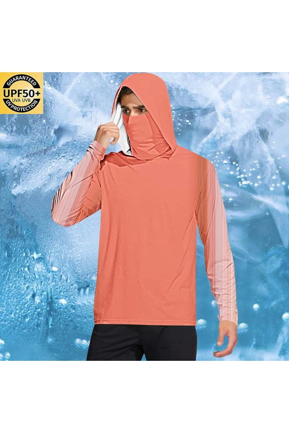 Sunscreen Hoodie for Men Long Sleeve UPF 50+ UV Sun Protection Shirts with A Mask and Thumbholes for Outdoor Fishing Hiking Size 3XL