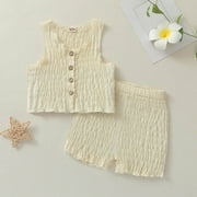 LONKITO Toddler Boys Girls Outfit Sets，Lightweight Thin Linen Short Clothes Set，1-5T