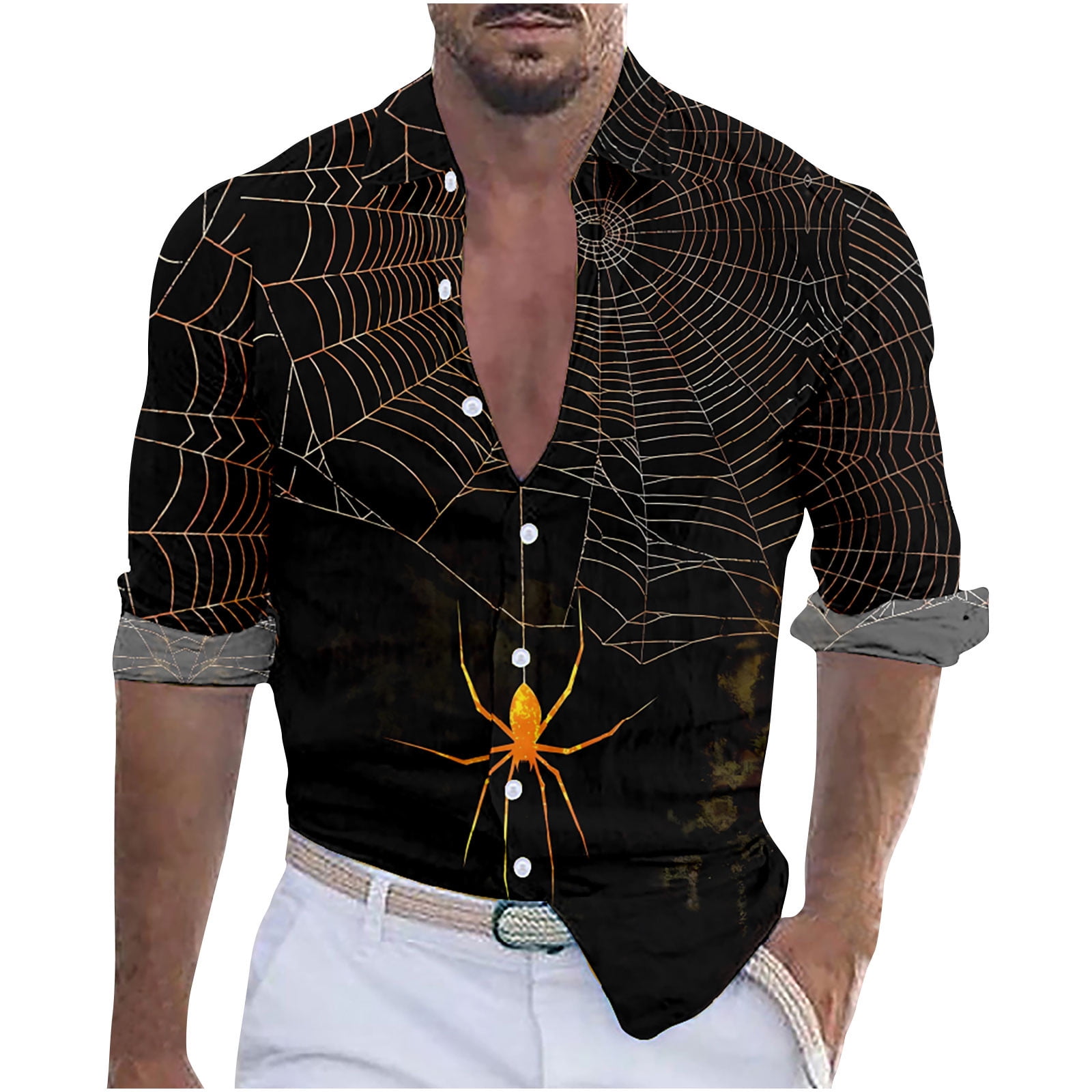 LONKITO Turndown Collar Shirts for Men Button Down Halloween 3D