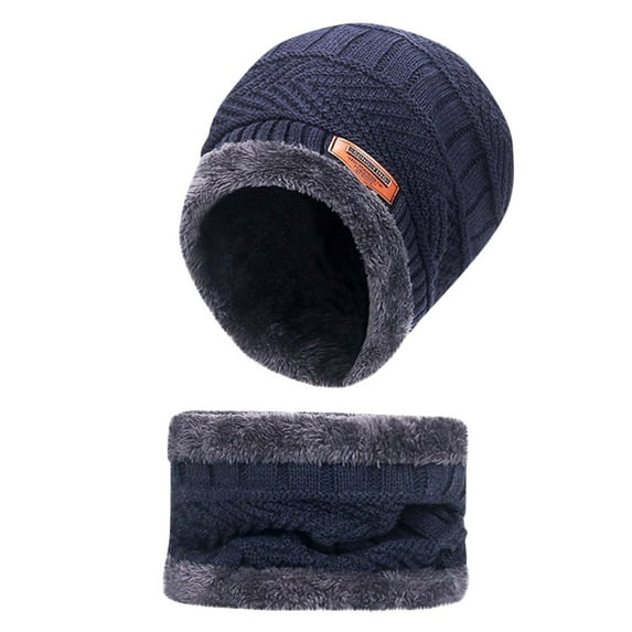 LONKITO Winter Hats for Men Thick Warm Brimless Beanie Knitted Hat and Scarf 2 Piece Sets