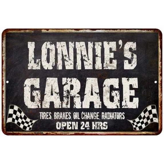 LONNIE'S Garage Black Grunge Gift Sign 8 x 12 Matte Finish Metal 108120005315