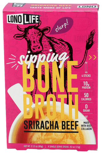 LONOLIFE Bone Broth Sriracha Beef 4 Pack 2.12 oz (Pack of 6)