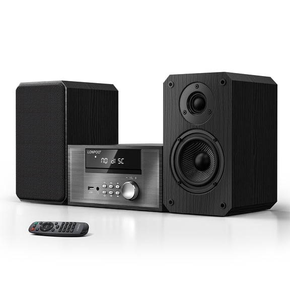 LONPOO 100W Hi-Fi Bookshelf Stereo System with CD & FM Radio