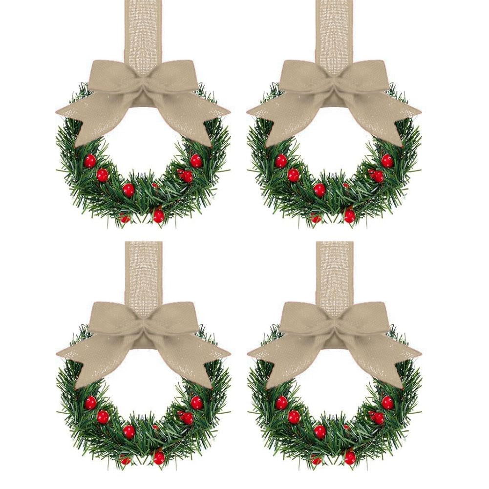LONPUN 4pack Christmas Wreaths With Ribbon Bow And With Red