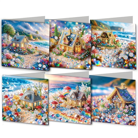 LONPUN Creative Diamond-Art Greeting Painting Card Kit 6pcs DIY Handmade Gift New O4 C6H2