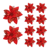 LONPUN XIAOBAN 10 Pcs Glitter Poinsettia Flowers, Artificial Xmas Flower Simulation Decoration Flower, DIY Christmas Tree Wreath Ornaments Xmas Tree Ornaments for Wedding Party Wreath Decoration X2U4