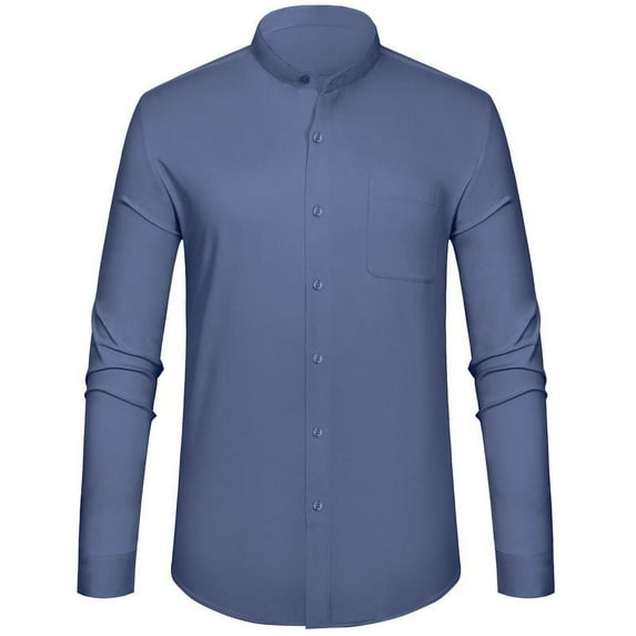 LONSSA Men's Long Sleeve Banded Collar Dress Shirts Stretch Button Down Shirts with Pocket