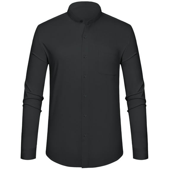 LONSSA Men's Long Sleeve Banded Collar Dress Shirts Stretch Button Down Shirts with Pocket