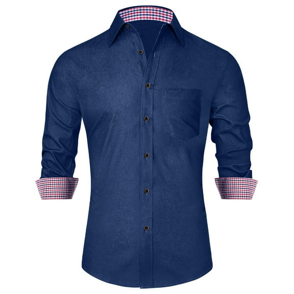 LONSSA Men's Long Sleeve Denim Shirts Stretch Casual Button Down Shirt with Pocket