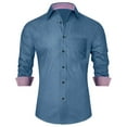 thumbnail image 1 of LONSSA Men's Long Sleeve Denim Shirts Stretch Casual Button Down Shirt with Pocket, 1 of 8