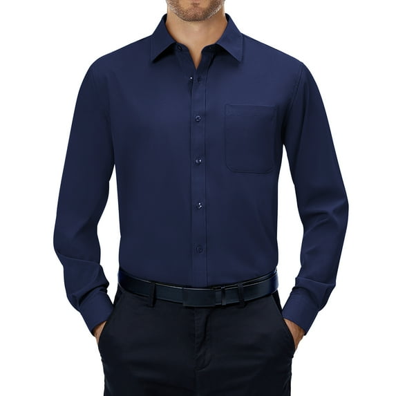 LONSSA Men's Long Sleeve Stretch Dress Shirts Button Down Shirt with Pocket