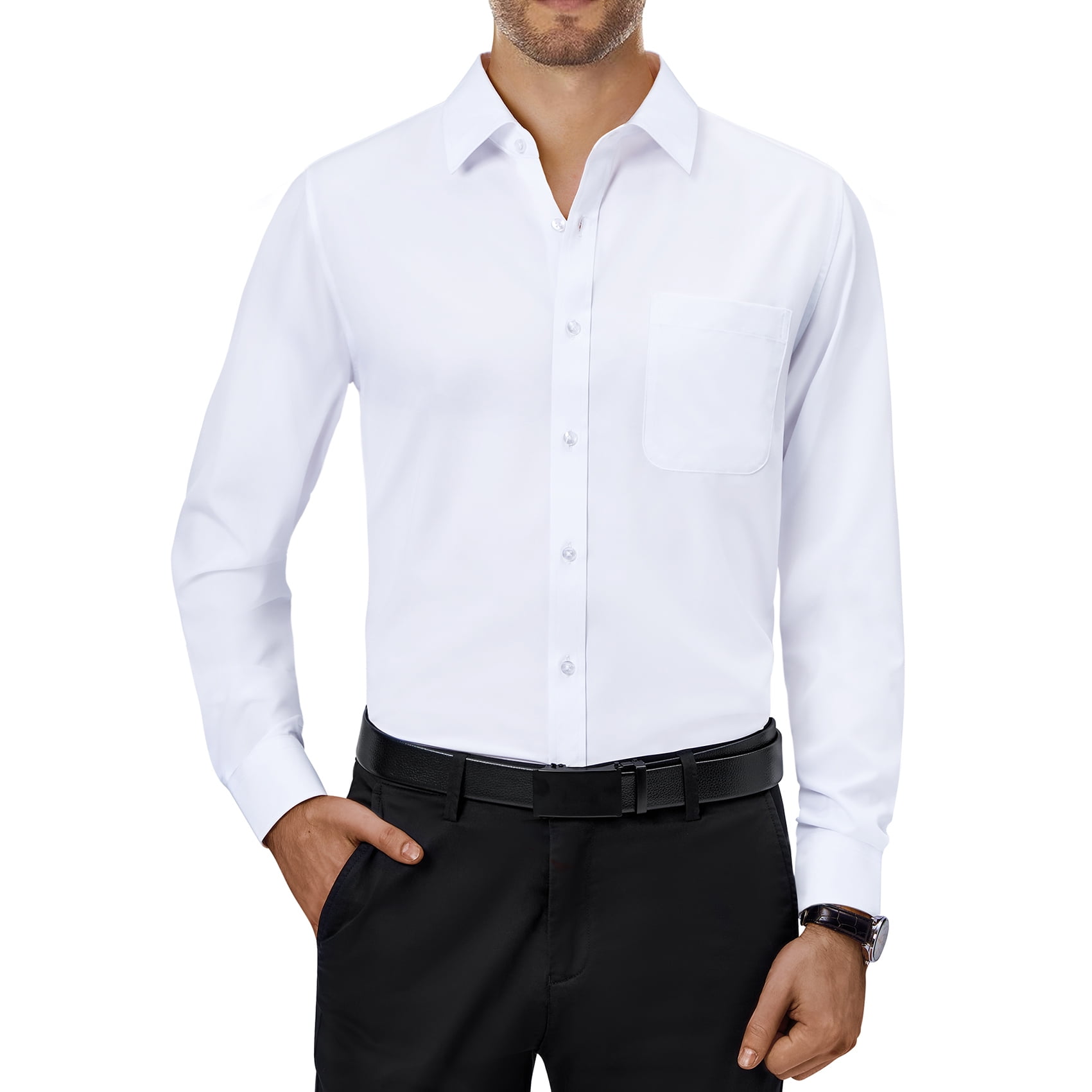 LONSSA Men's Long Sleeve Stretch Dress Shirts Button Down Shirt with Pocket