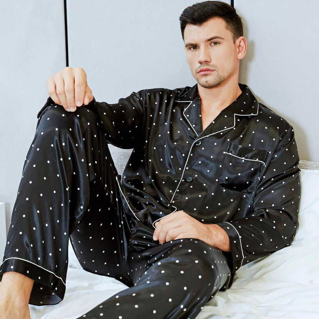 LONXU Men's Pajamas Sets Polka Dots Soft Sleepwear Long Sleeve