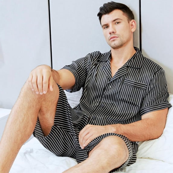 LONXU Men's Pajamas Sets Silk Like Sleepwear Soft PJs Plus XXXXL