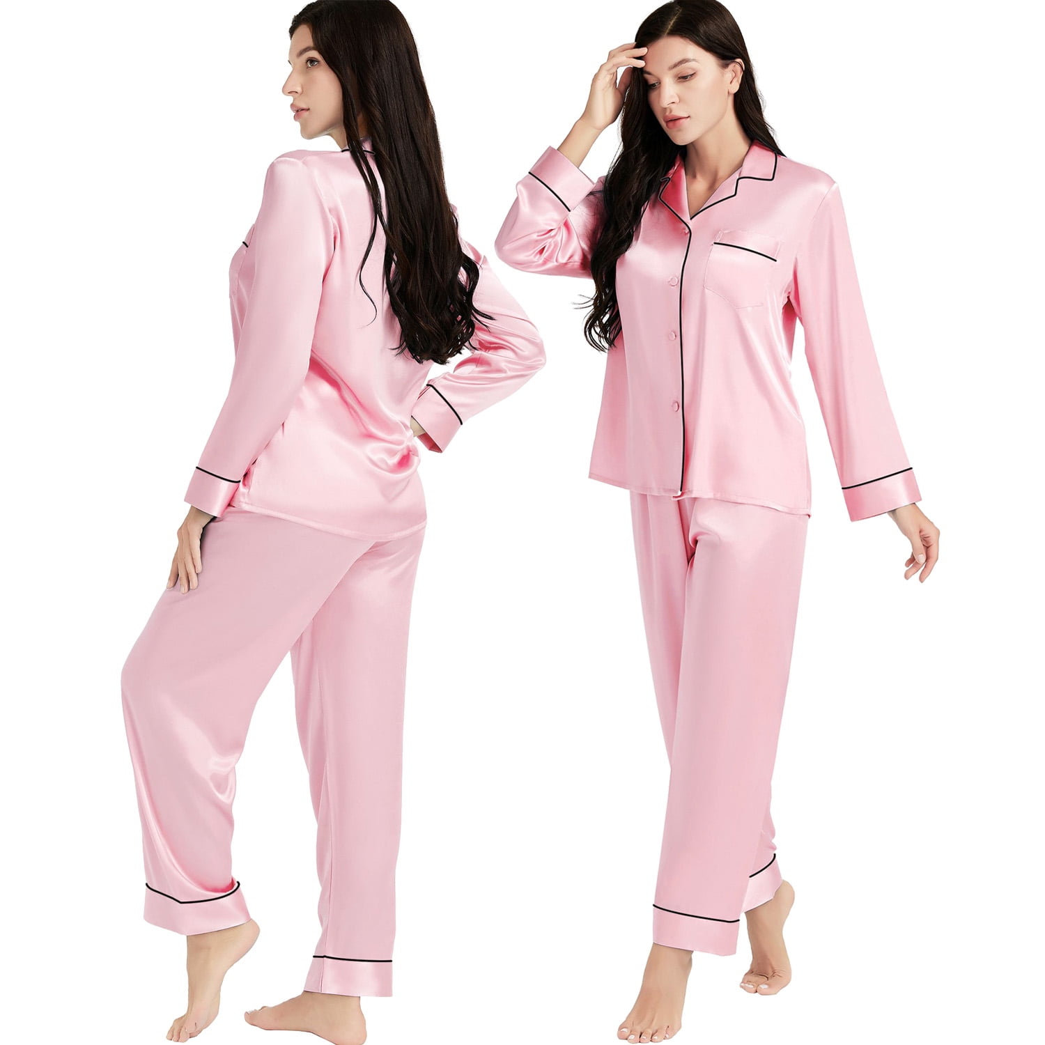 Women's Silk Satin Pajamas Set 4PCS Lingerie Floral Lace