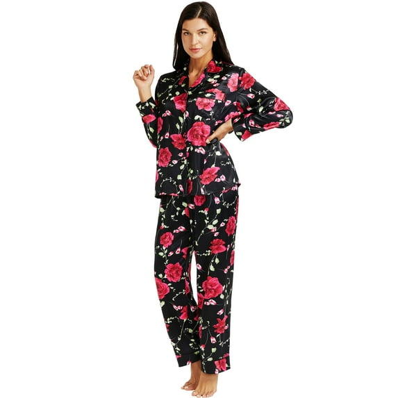 LONXU Women's Sleepwear Silk Satin Luxury Nightwear Sets XS-XXXL