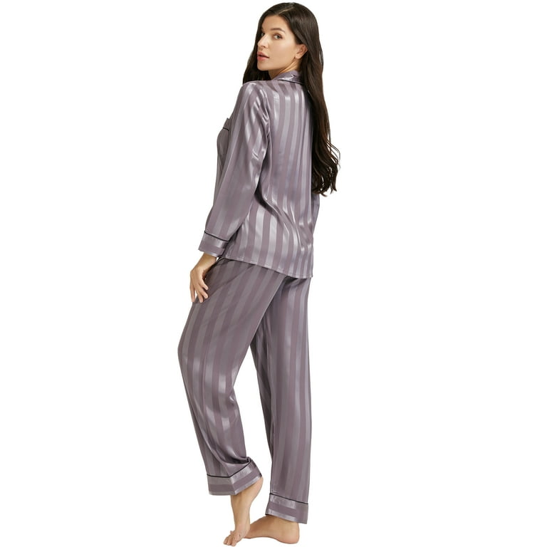 LONXU Women's Satin Pajama Set, Long Sleeve, Button Down, XS-XXXL