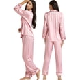 thumbnail image 1 of LONXU Womens Satin Pajama Set Long Sleeve Lounge Sets Two Piece Button Down Shirts and Pants PJs Soft Sleepwear Set Plus XS-XXXL, 1 of 7